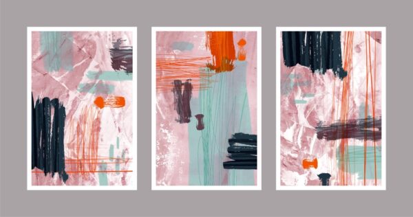 Ensemble de 3 toiles aquarelles vagues abstraites