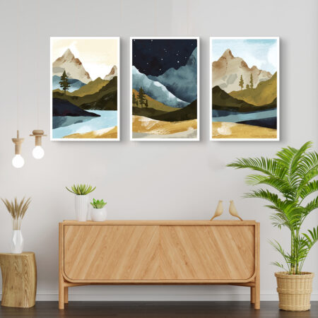 Ensemble de 3 Toiles Paysages Abstraits - Montagnes Éthérées